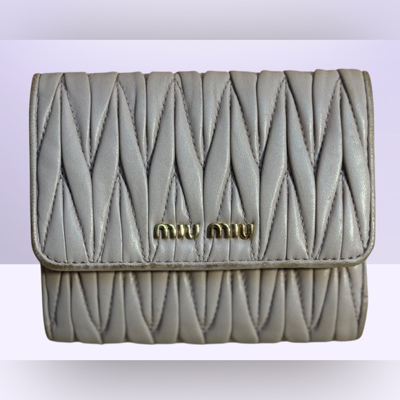 Miu Miu Handbags - Miu Miu Matelassé Nappa Leather Wallet – Soft Lilac / Lavender – Gold Hardware